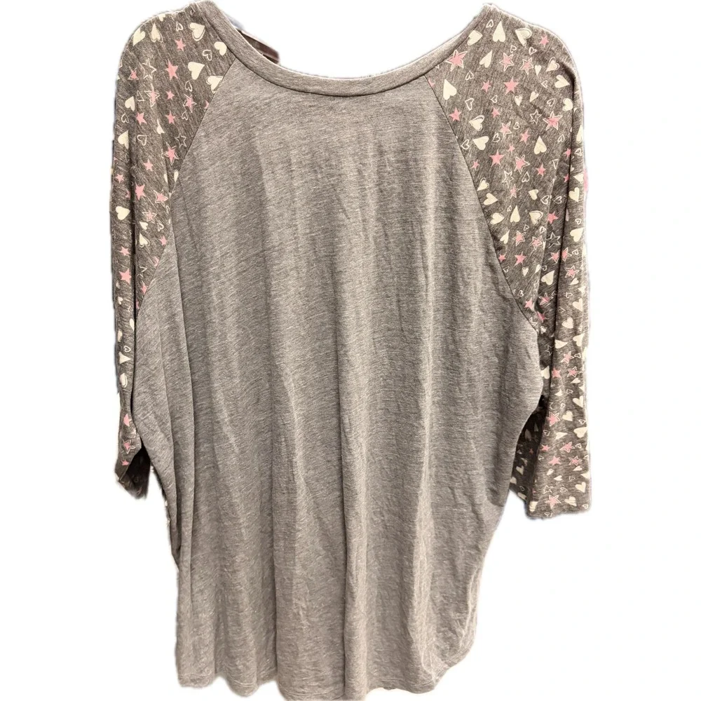 Torrid Womens Gray Raglan Sleep Top Stars Hearts Print 3/4 Sleeve Size 4 4X
